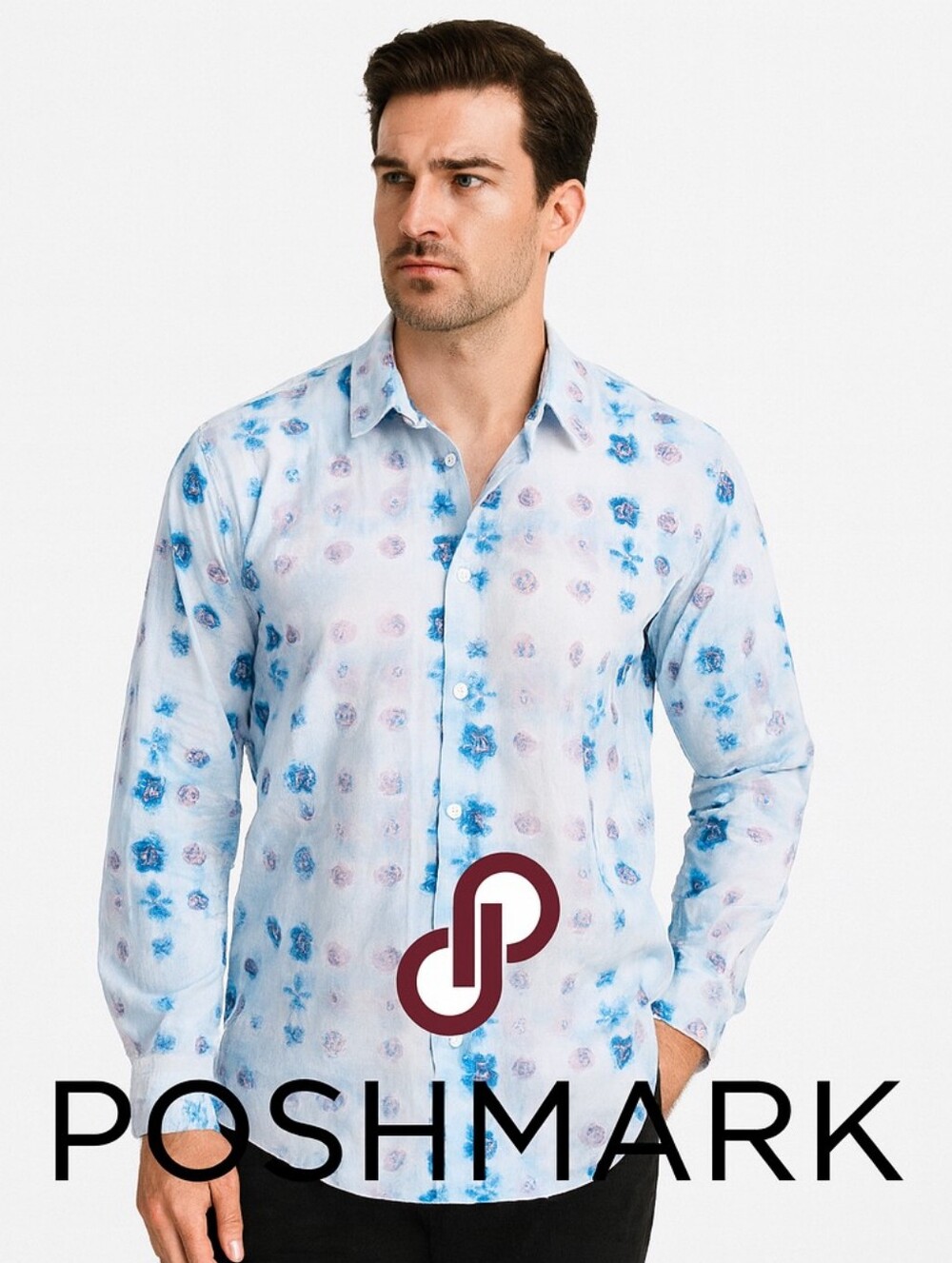 BOSS Hugo Boss Mens Floral Button Down Shirt Blue Pink Long Sleeve XL